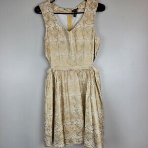 Teen Vogue for Macy's Style Lab Larhe  Sleeveless Skater Dress Side Cutout Gold.